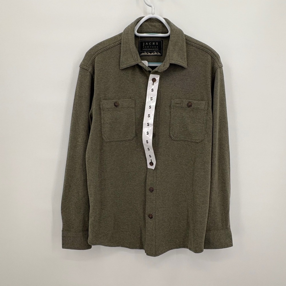 Jachs New York Mens Small Olive Green Knit Long Sleeve Button Down Shirt